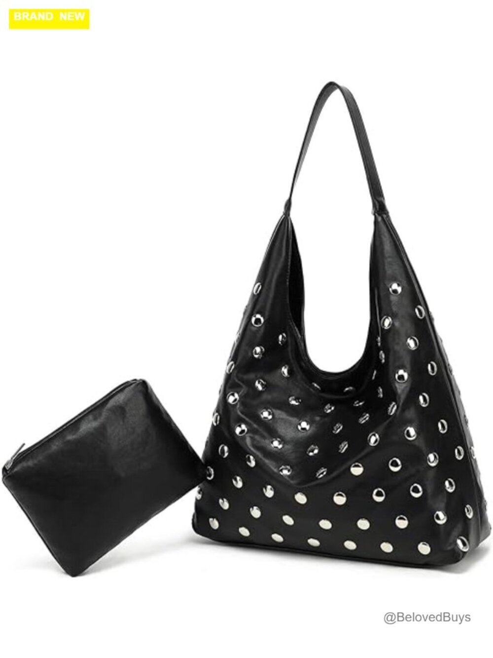 Studded Hobo Bag for Women, Vegan Leather Tote Purse, Soft Slouchy Shoulder Bag